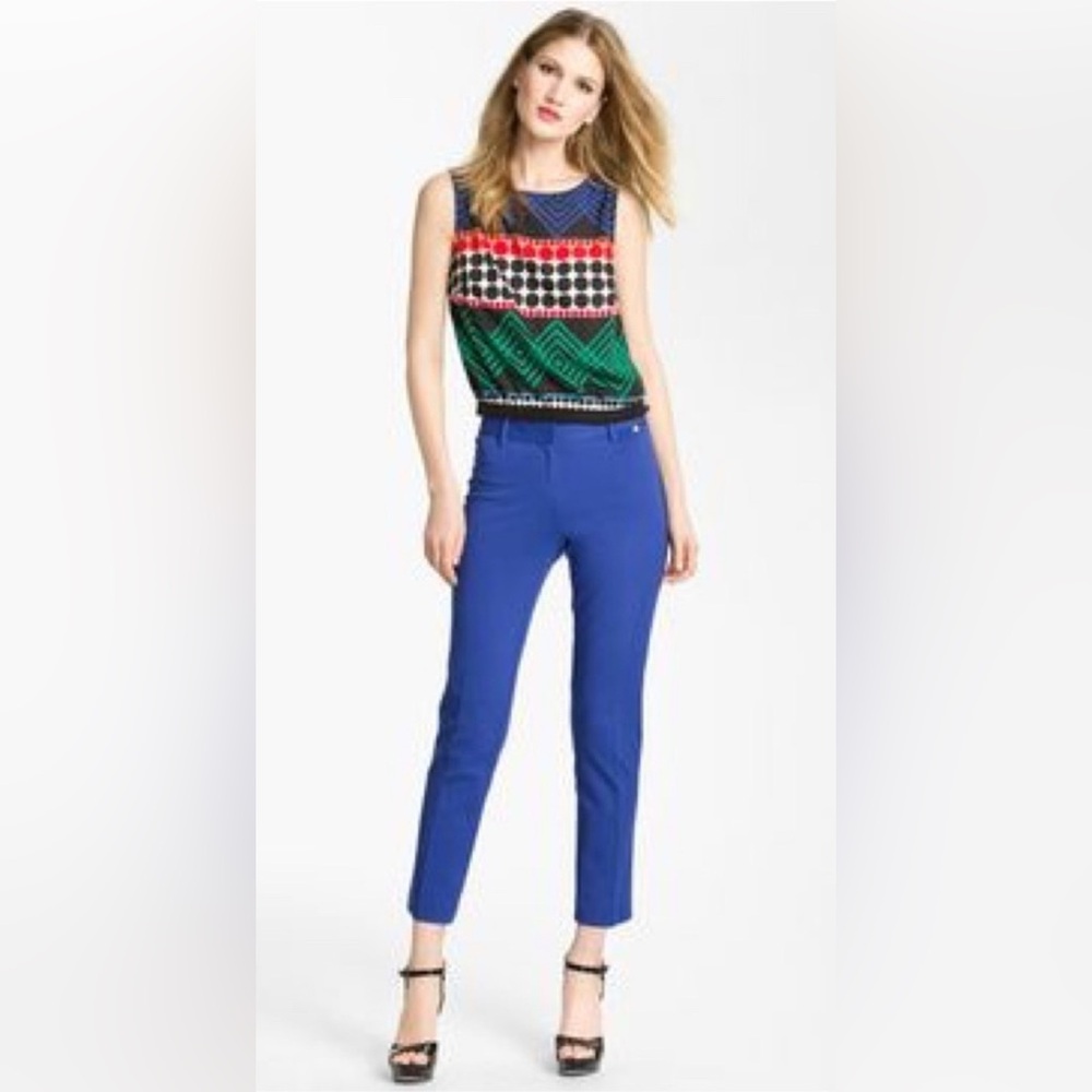 Trina Turk Moss 2 Cropped Straight Leg Pant Royal Blue Careerwear Slim 30 Crop